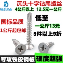  Drill iron sheet iron plate M4 2 countersunk head drill tail screw Cross flat head dovetail nail National standard self-tapping self-drilling 1316