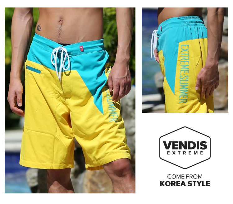VENDIS EXTREME quần short bãi biển cặp vợ chồng nam nữ khô nhanh giải trí lặn năm điểm quần bơi cỡ lớn màu vàng 	quần áo đi biển du lịch	