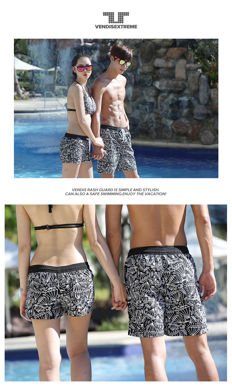 Quần short đi biển VENDIS EXTREME Đàn ông và phụ nữ các cặp vợ chồng nhanh khô giải trí lặn quần bơi năm điểm Kim cương đen quần đi biển hawaii