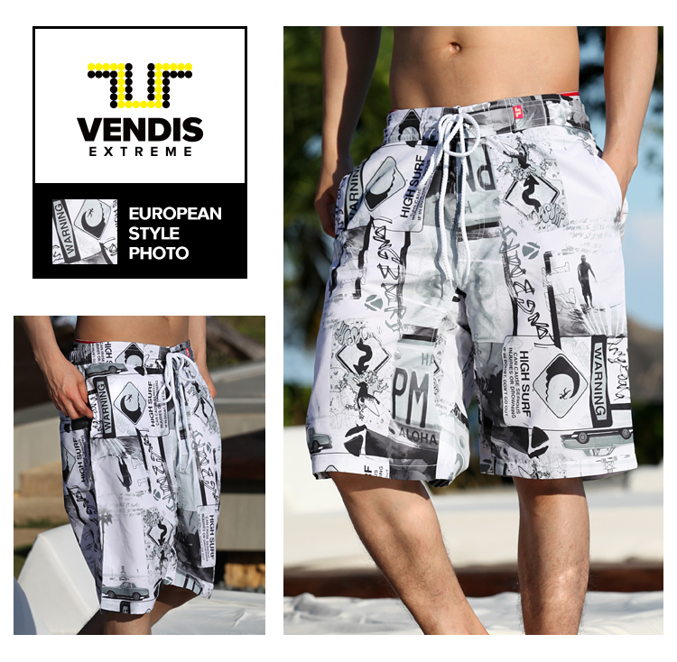 VENDIS EXTREME quần đi biển nam và nữ size lớn nhanh khô đầy đủ quần short thể thao lót đôi quần bơi màu đen và trắng - Quần bãi biển quần đi biển hawaii