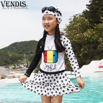 Childrens swimsuit small girl sunscreen long sleeve split skirt skirt cute princess hot spring 2021 New White