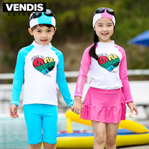 VENDIS EXTREME men and women small children split three-piece swimsuit skirt pants swimming cap cute pink pink Blue
