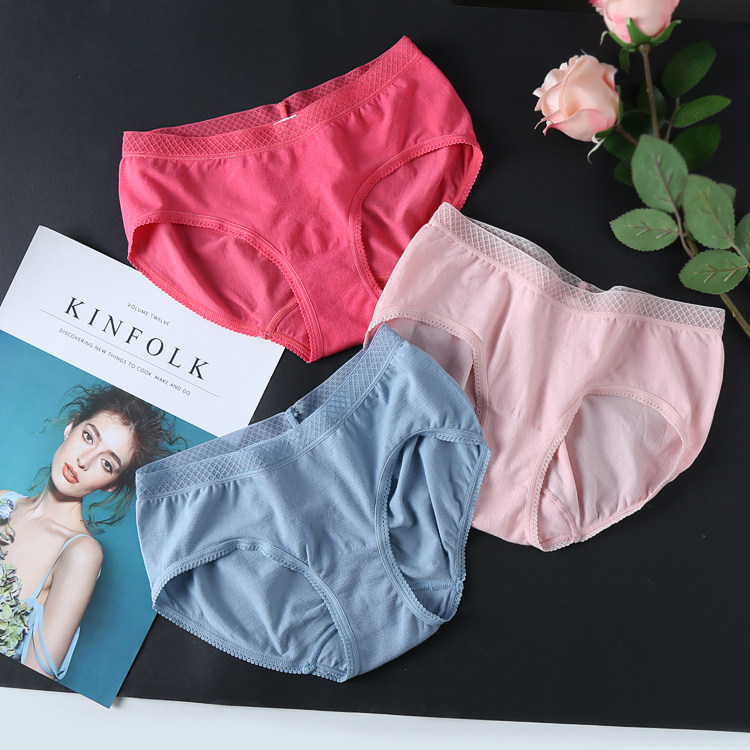 Simple plain color sweet girl lace lace bag hip seamless mid-waist ladies underwear briefs thin soft and comfortable
