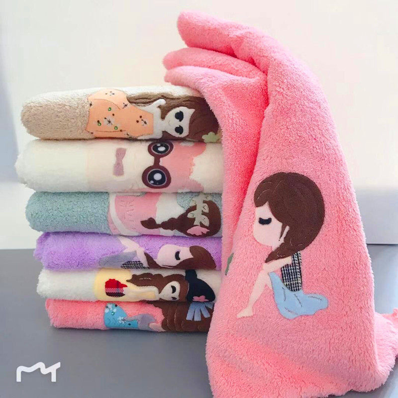 Cute Germination ~ Cartoon Illustrations Long Towel Children Coral Suede Soft And Skin Absorbent Wash Face Towels Bath Towels 