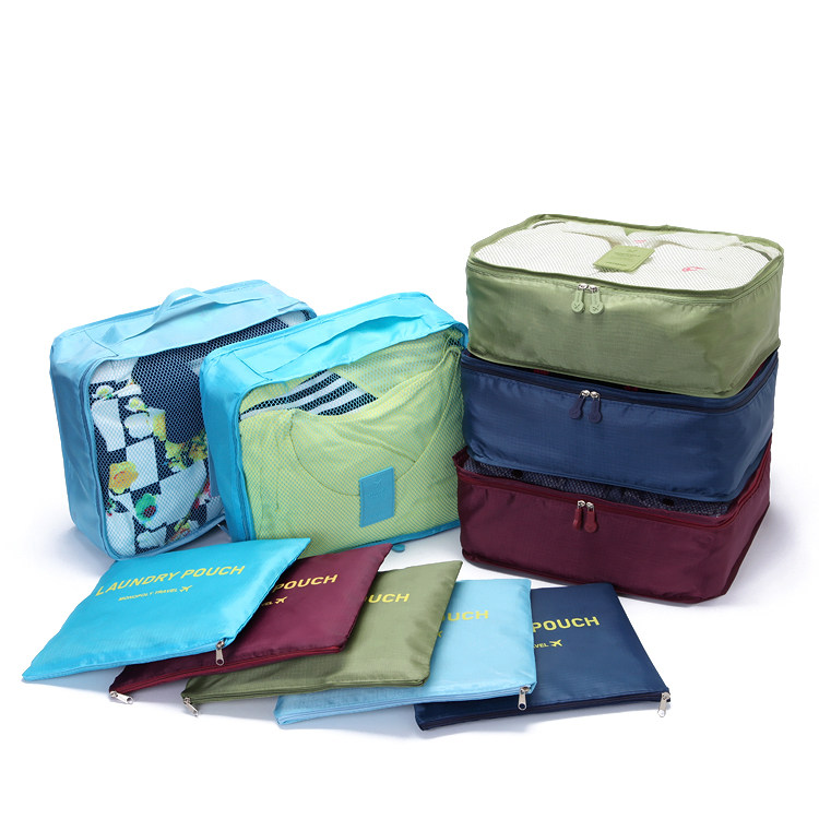 Travel Portable Grid Storage Bag Luggage Clothes Organizer Nylon Waterproof Wash Bag 2-Piece Set