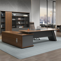 Light luxury Chinese solid wood leather paint boss table simple modern president table atmosphere large class desk office table and chair combination
