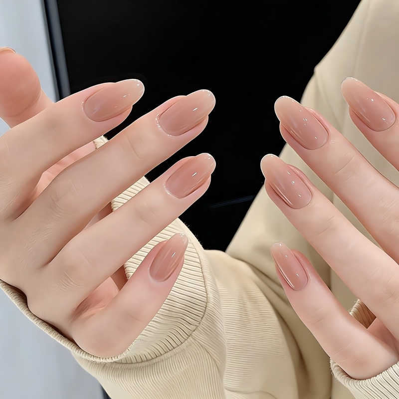 Wearable Nail Polish in Nude Color, Round Head, High-Quality Handmade Natural Whitening Daily Finished Nail Art Patches Wearable Nail Polish in Nude Color, Round Head, High-Quality Handmade Natural Whitening Daily Finished Nail Art Patches