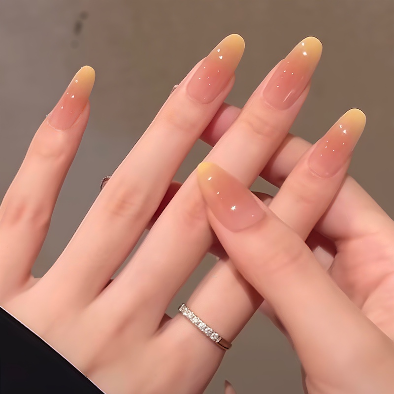 Yangzhi Ganlu Handmade Wearable Nails, Yellow Gradient Blush Finished Nail Patches, Long-Lasting Removable Nails