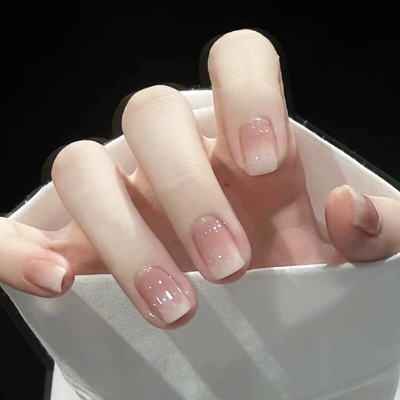 Purely Handmade Wearable Nails, Natural Short Style, Nude Color, Translucent White, Finished Nail Patches for Girls, Fake Nails for Pregnant Women