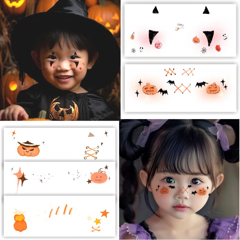 Halloween Glitter Cartoon Pumpkin Kids Tattoo Stickers Witch Christmas Cute Dress-Up Wound Makeup Face Stickers Halloween Glitter Cartoon Pumpkin Kids Tattoo Stickers Witch Christmas Cute Dress-Up Wound Makeup Face Stickers