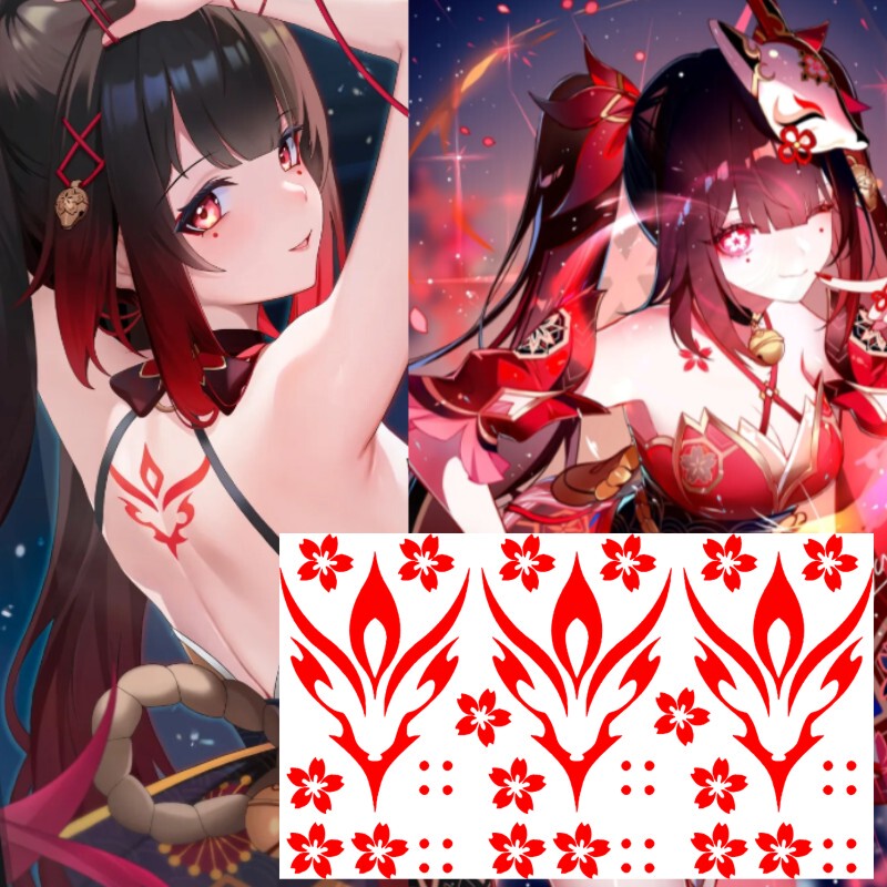 Fireworks Cos Tattoo Stickers Anime Face Stickers Back Chest Cherry Blossom Stickers Honkai Star Rail Waterproof Long-Lasting