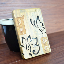 Green Sandalwood Makeup Small Mirror Custom Carry-on Easy To Carry Flip Mini Minima Personality Creative Lettering Thin