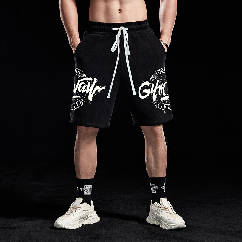 Fitness Muscular Men's Trendy Korean Style Loose Cotton Sports Shorts Running Casual Basketball Training Breathable Five-Point Shorts