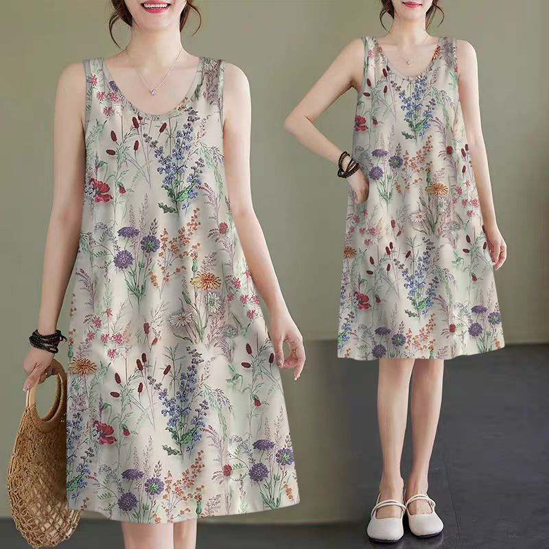 2025 Summer New Style Dress Women's Camisole Nightgown Thin Dress Plus Size Stylish Casual Slimming Tummy-Covering