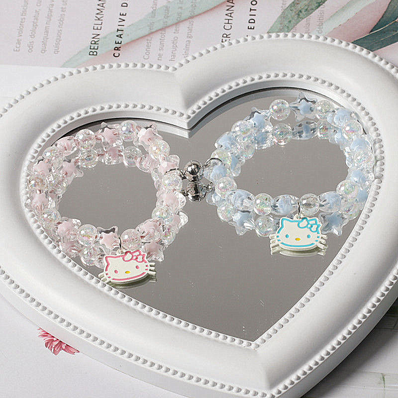 Xiaohongshu's Popular Kittykt Cat Crystal Couple Bracelet with High Elasticity Cartoon Design, Perfect as a Graduation Gift for Best Friends