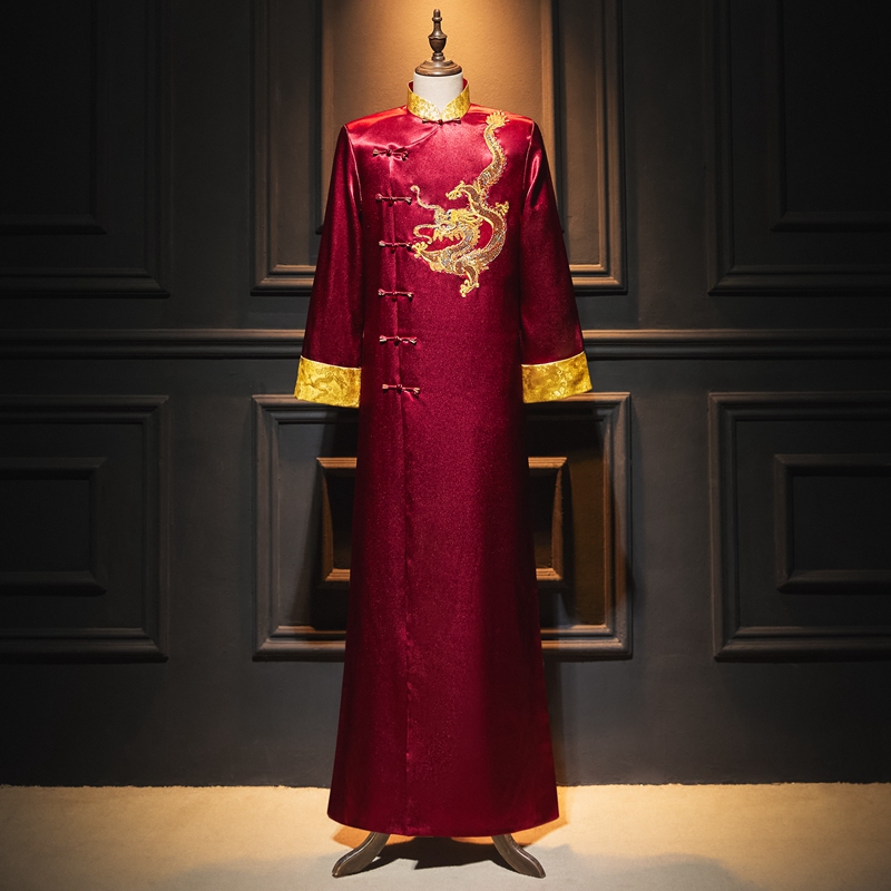 Chinese Wedding Host, Groom, Groomsmen, Xiuhe Suit, Qipao, Cheongsam, Republic of China Long Robe, Mandarin Jacket, Gentleman Performance Long Gown