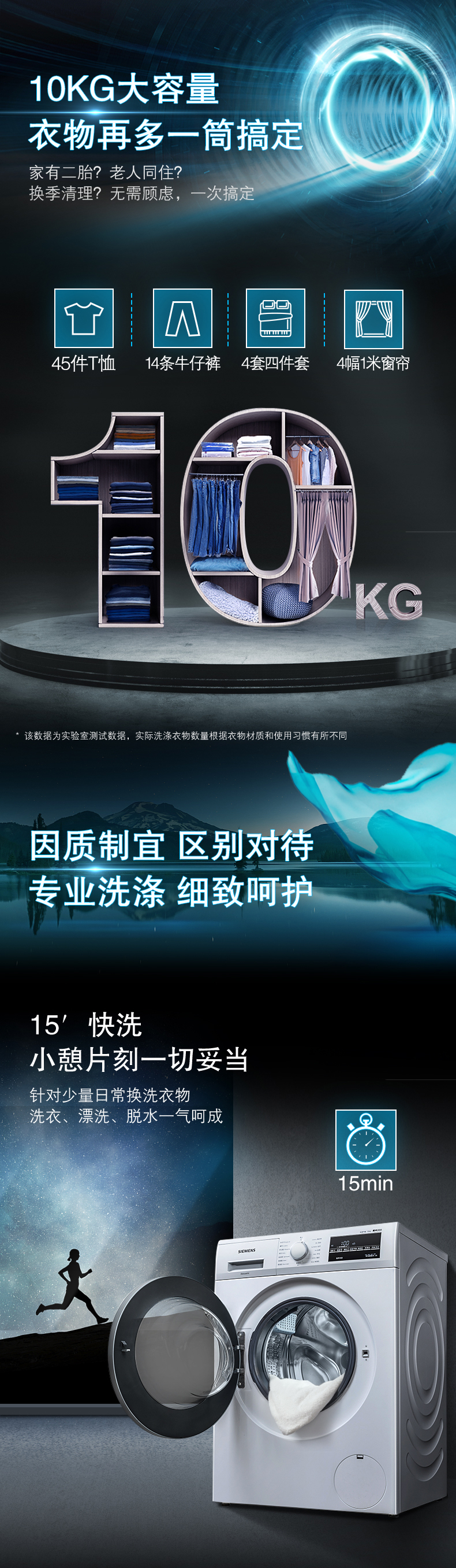 西门子 WM14P2602W 10公斤 1400转 全自动变频滚筒洗衣机 图3