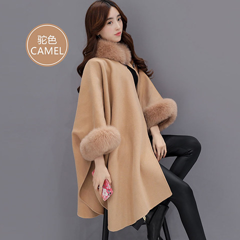 150 small woolen cloak double-sided cashmere coat female Hepburn style temperament high-end shawl woolen coat 155