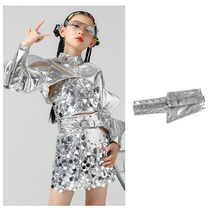Girls Jazz Dance Show Costume Set Silver Belt Accessories Childrens Belt Hole Girdle