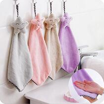 Hanging cute smiling face coral velvet towel kitchen thickened absorbent non-hair rag dishcloth dishcloth 1257