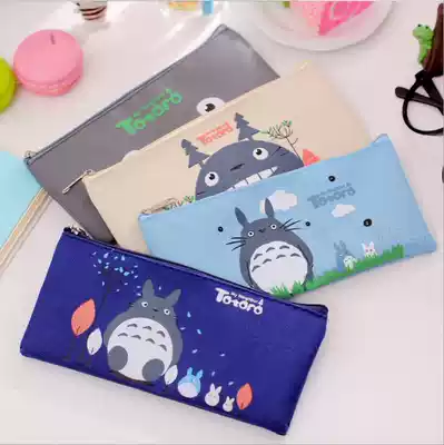 Japanese and Korean Harajuku cartoon canvas Miyazaki Hayao pencil bag cute male and female student pencil bag Anime Totoro pencil bag