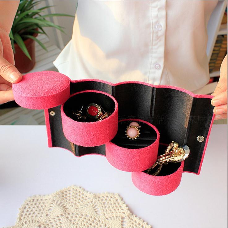 Suede cloth cylinder three-layer containing first decorated case retro jewel case portable ornament packaging box 1218