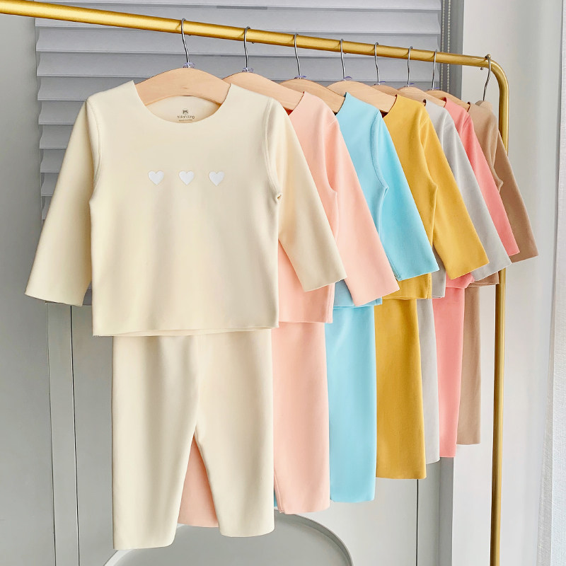 Children's high waist autumn clothes suit small boy 2022 new spineless two sets of women's baby warm sanitary pants autumn and winter clothing