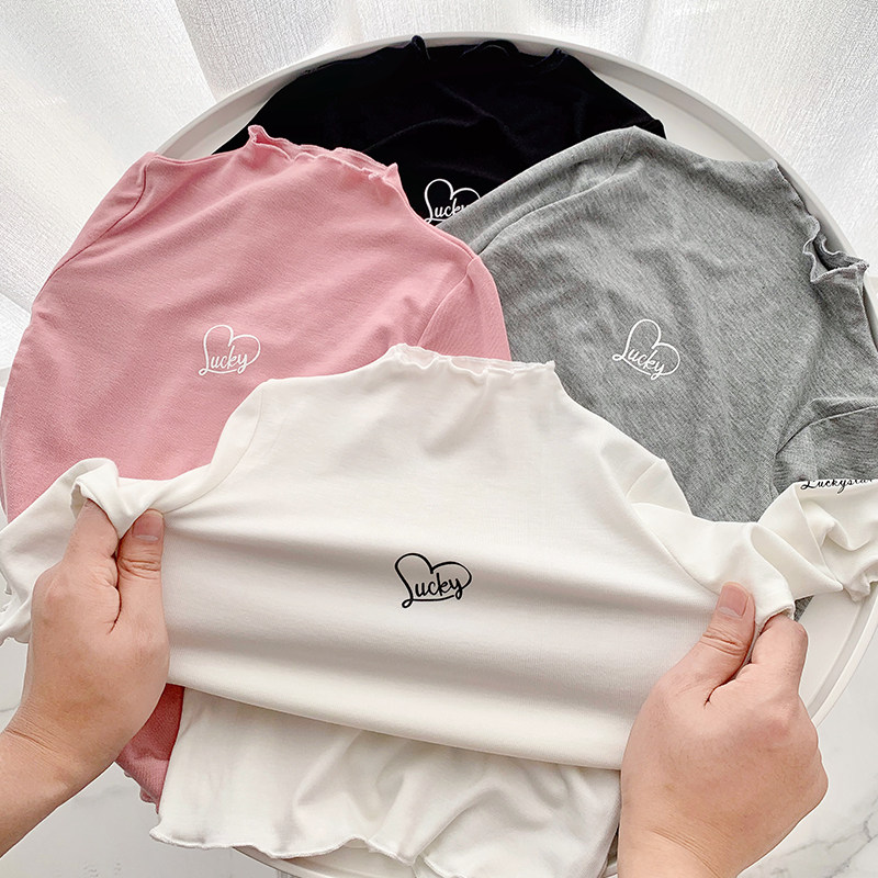 Girl's pure cotton high collar T-shirt baby foreign long sleeve blouses mid-boy 2022 new fall hit undershirt 0-5 years old