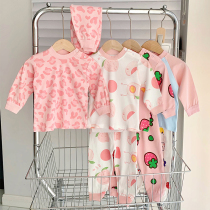 Childrens pure cotton autumn suit girlbaby baby cotton pajamas autumn baby 0 - 5 years old two suit wears spring and autumn