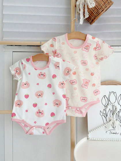 女宝宝短袖荷边包屁衣婴儿纯棉三角连体衣爬服宝宝新生儿薄款夏装