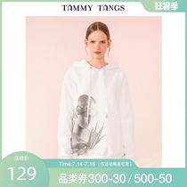(Shopping mall with the same)sugar force winter new long-sleeved loose retro portrait print hooded sweater top women
