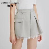 (Mall same model) Sugar Power summer new gray lace stitching wide leg casual pants women loose suit shorts