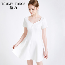 (Shopping mall same model) Sugar Power summer new white temperament dress skirt waist thin short sleeve dress women