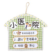 Kindergarten regional brand pastoral style wooden Linen House rules logo wall layout area corner creative hanging decoration