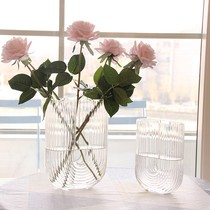 Nordic glass vase rose U-shaped vertical pattern decoration creative flower arrangement transparent living room Lily Flower Ornament