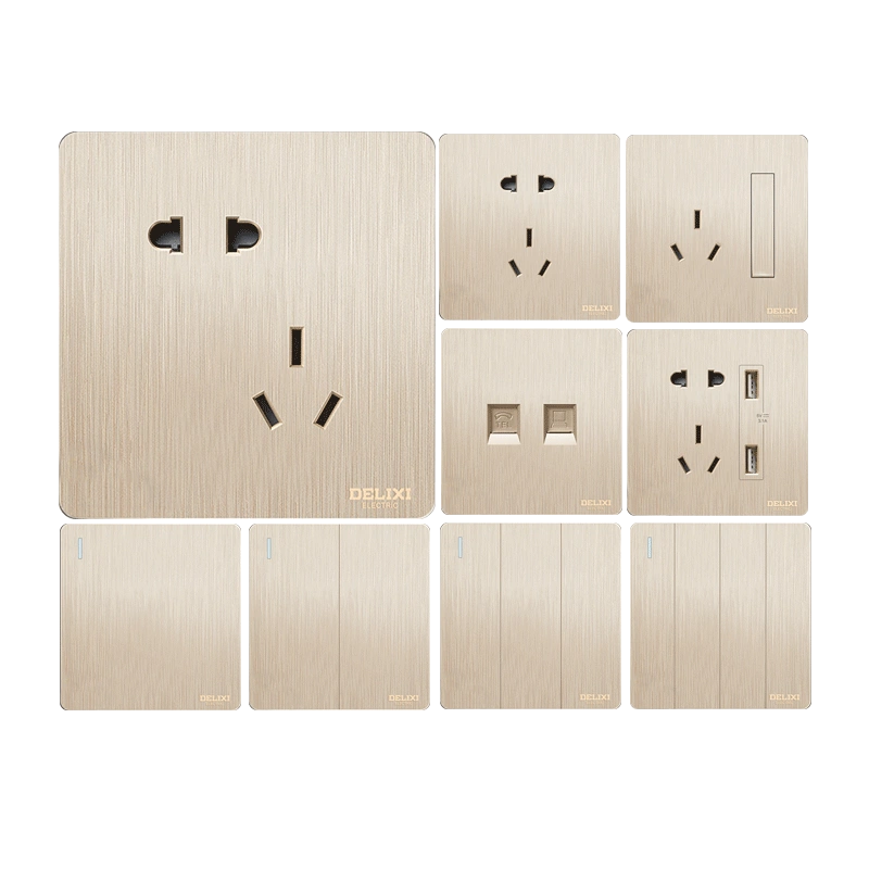 Draissey 822 Wire Drawing Gold Without Frame Large Board Switch Socket Home Five-Hole Usb Socket Panel Concealed-Taobao