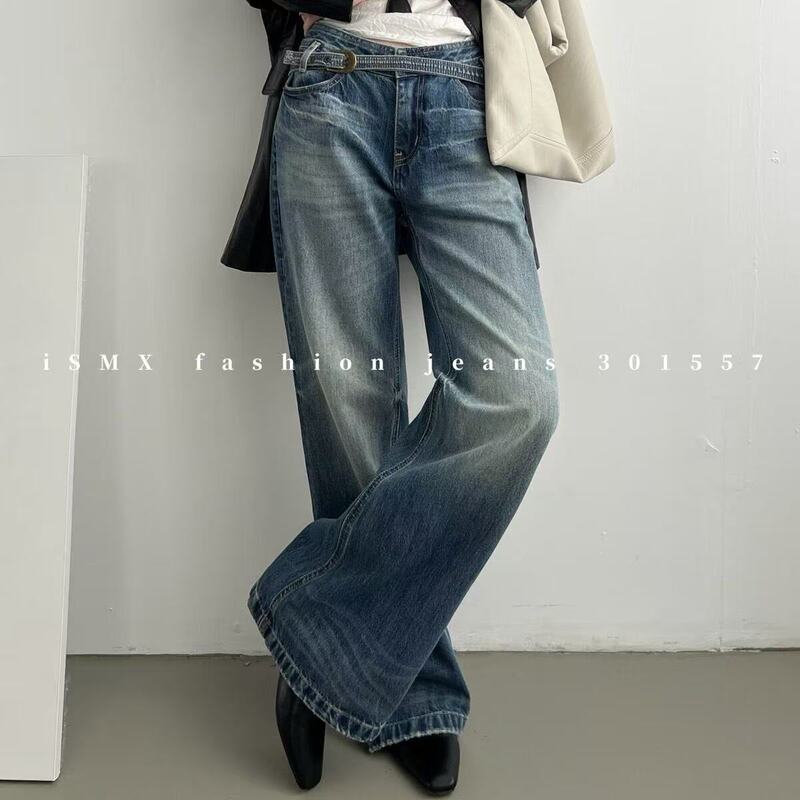 Early Autumn New American High Street Style Distressed Loose Wide-Leg Narrow Straight-Leg Jeans 301557