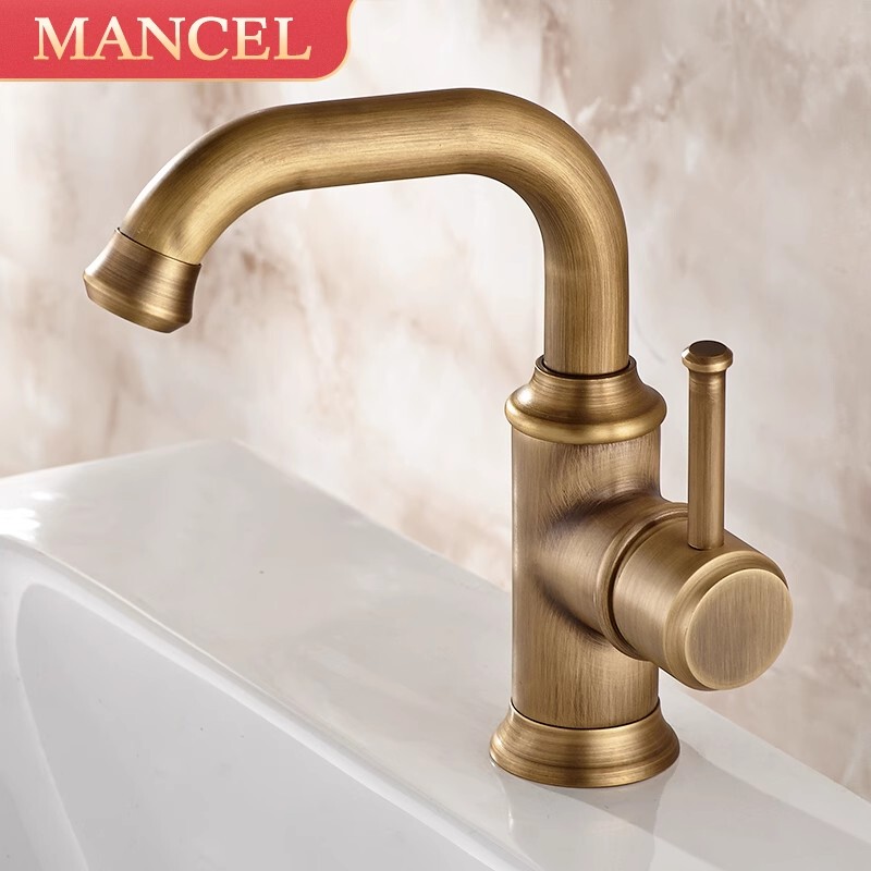 Vintage All-Copper Faucet for Bathroom Washbasin, Sink, Vanity, Hot and Cold Dual-Use, Single Cold, Extended Length for Home Use