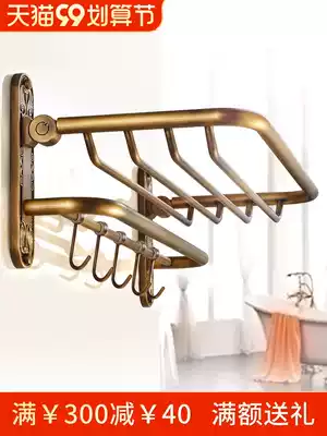 Folding towel rack non-punching bathroom hardware towel rack European bathroom pendant antique dressing room shelf