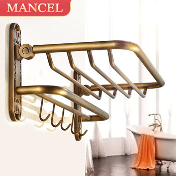 Folding Towel Rack, No-Drill Bathroom Hardware, European-Style Bathroom Accessories, Antique-Style Bathroom Storage Shelf