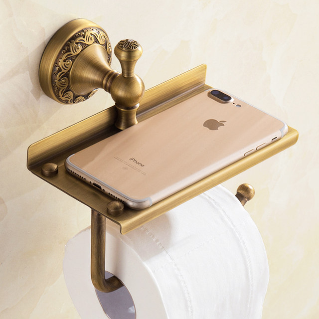 Antique mobile phone storage rack paper towel holder hotel engineering bathroom toilet paper holder all-copper European-style punch-free roll paper holder