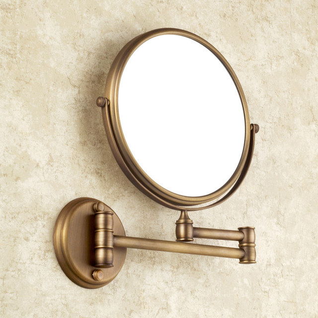 Bathroom makeup mirror folding bathroom beauty mirror antique double-sided retractable mirror bathroom wall-mounted dressing magnifying mirror