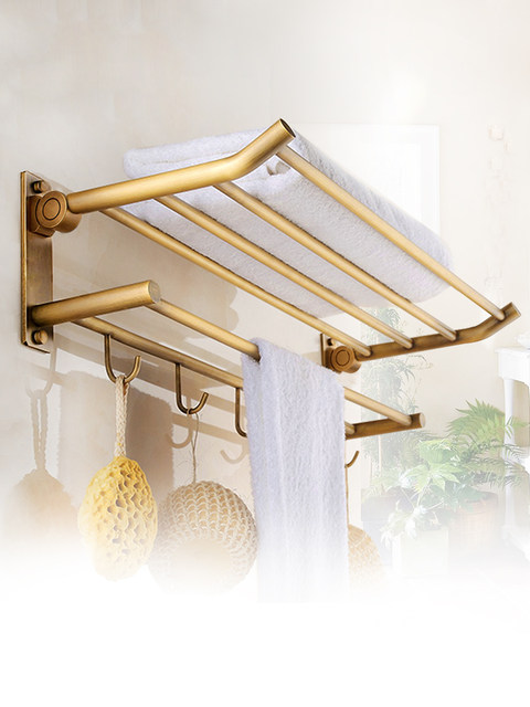 Folding towel rack, punch-free bathroom hardware, towel rack, European bathroom pendant, antique bathroom storage rack