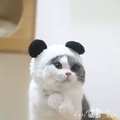 Pet knitted hat panda cross-over hat cat head cover English short Garfield cat hat handmade woven hat cat hat