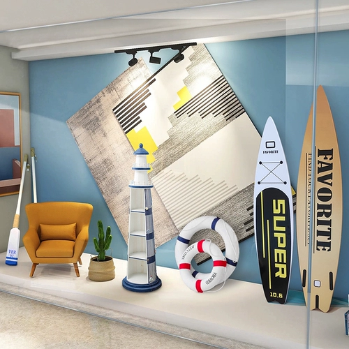 Летний океанский тематический дисплей, украшение для окна торгового центра, реквизит, доска для серфинга, DP Point, макет морского пляжа, скейтбординга