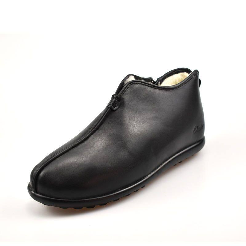 clarks Qi Le winter pure wool leather cotton boots men's shoes high tube snow boots ethnic style cow men's leather shoes thickened