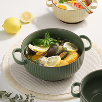 Ceramic binaural soup bowl home 2021 new anti-scalding soup bowl high color value large instant noodle bowl creative microwave oven