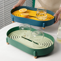 ins Wind tray rectangular living room household tea tray put tea cup pot water double drain tray kitchen fruit tray