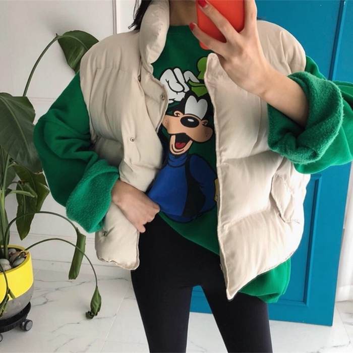 Áo vest nữ 2018 Hàn Quốc mùa đông mặc dày cổ áo rộng áo vest cotton vai vest vest áo khoác quần áo thủy triều áo phao nữ dáng dài