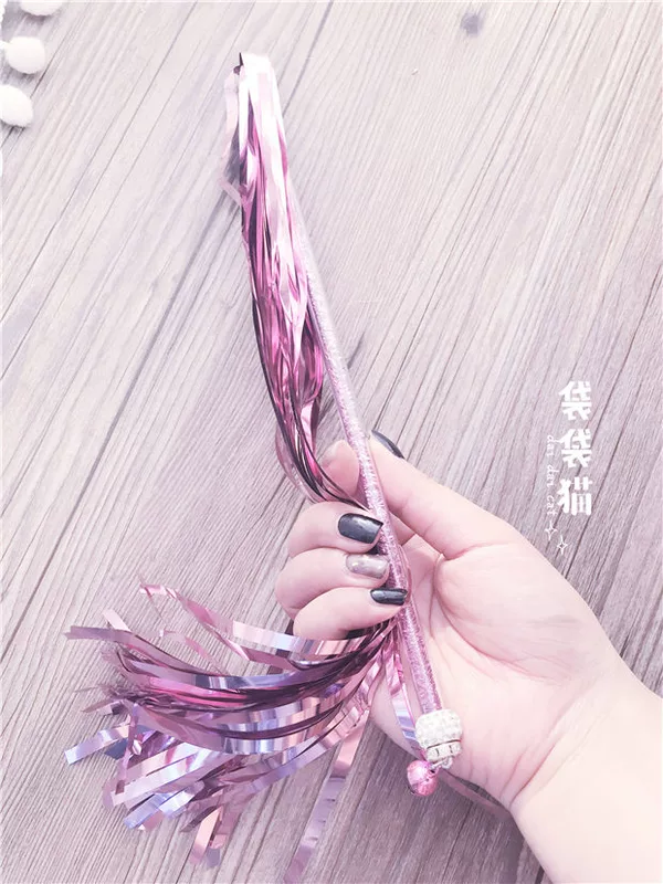 Mèo mèo hồng streamer laser cổ tích dính tua vui mèo dính handmade DIY chuông vui mèo mèo mèo đồ chơi - Mèo / Chó Đồ chơi